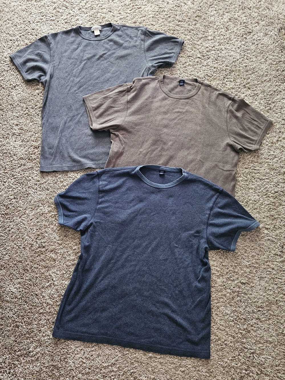 Gap Men's Classic Crew Neck Ringer T-Shirt Gray Brown Navy Vintage Set Lot Of 3